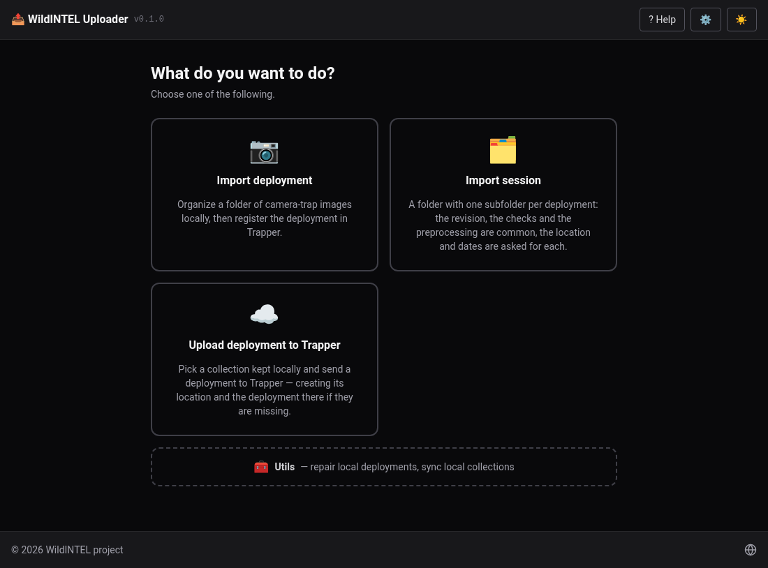The task menu