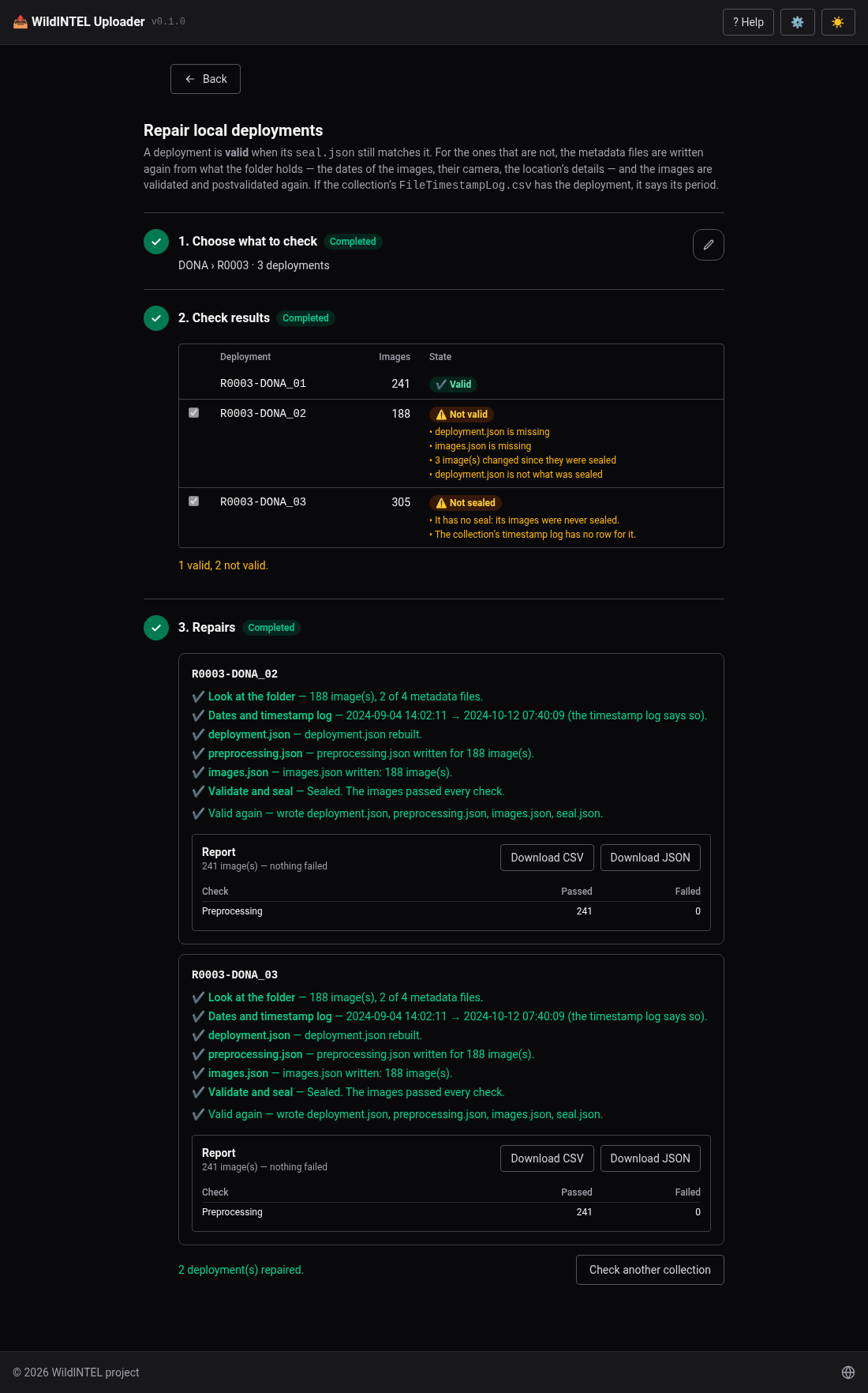 Repair local deployments