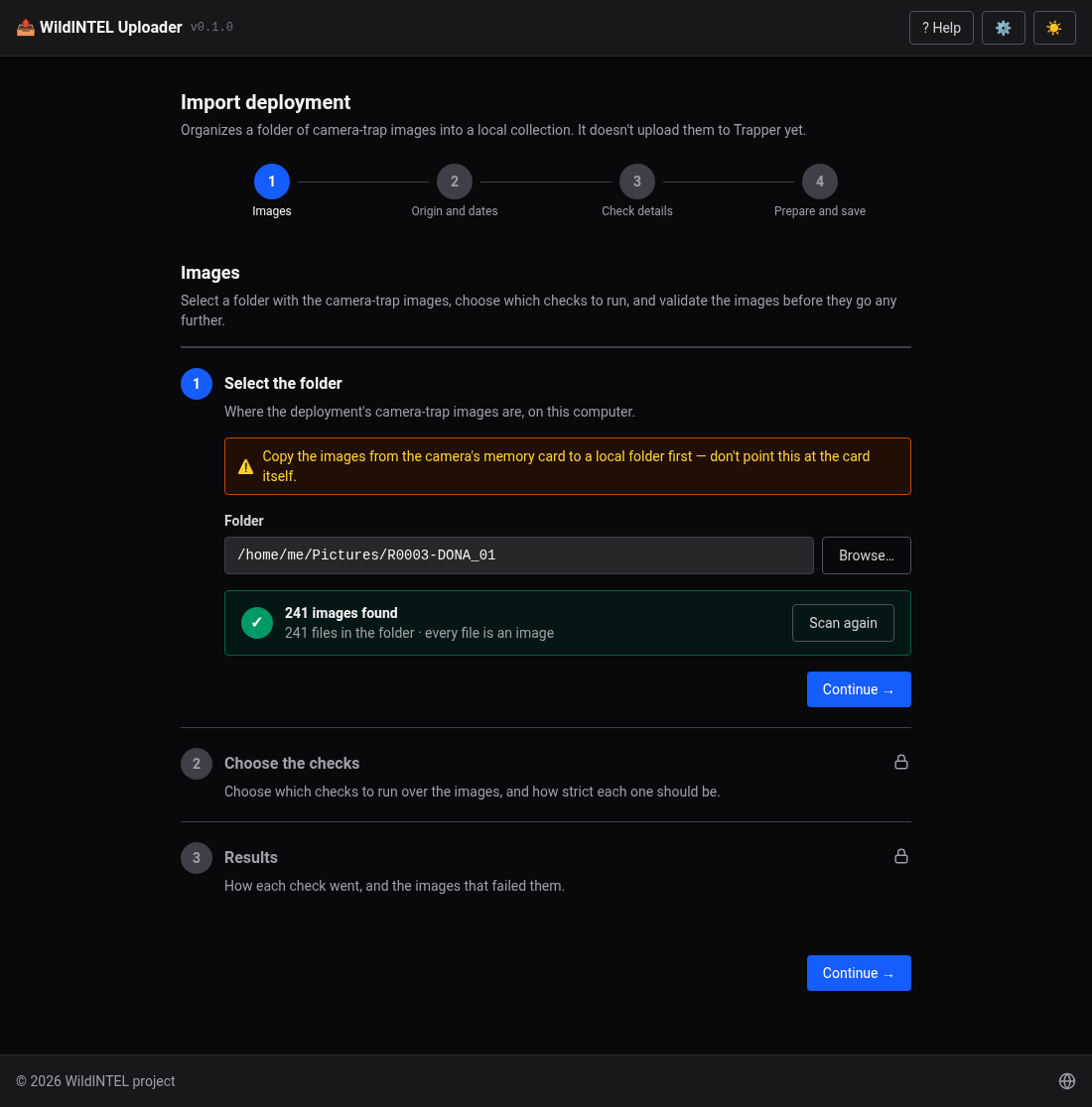 Stage 1 — Images, select the folder